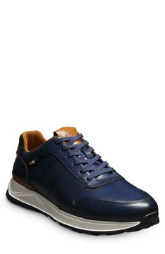 A rich leather construction brings modern sophistication to a low-profile sneaker set on a sporty sole for a weekend-ready aesthetic. Leather upper and lining/synthetic sole Imported Casual Leather Golf Shoes With Abzorb Midsole, Modern Leather Sneakers With Ortholite Insole, Sporty Leather Golf Shoes With Cushioned Footbed, Modern Leather Low-top Golf Shoes, Leather Low-top Golf Shoes With Cushioned Footbed, Modern Sneakers For Walking With Plain Toe, Modern Plain Toe Sneakers For Walking, Leather Business Sneakers With Removable Insole, Modern Sneakers For Walking