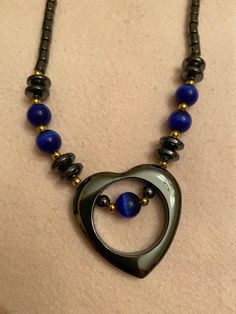 Black spinel stone and blue heart vintage necklace Cat Eye Beads, Blue Cat Eye, Spinel Stone, Heart Vintage, Hippie Necklace, Blue Cat, Eye Beads, Christmas Gift For Her, Black Spinel