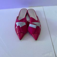 Delpozo Leather Slides. Made In Italy. Size 37 1/2. Worn Once. Soles Professionally Done At The Leather Spa Nyc. No Scratches Or Marks. Slip-on Pointed Toe Flats For Galas, Spring Patent Leather Closed Toe Mules, Spring Patent Leather Slip-on Mules, Spring Closed Toe Flats With Contrasting Heel Counter, Spring Flats With Contrasting Heel Counter, Spring Closed Toe Flats With Contrasting Heel, Modern Round Toe Party Flats, Modern Party Flats With Round Toe, Elegant Pink Pointed Toe Mules