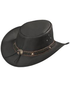 Outback Trading Co. Black Wagga Wagga UPF50 Sun Protection Leather Hat, Black Wide Brim Hat Bands With Leather Sweatband For Rodeo, Flat Brim Hats With Leather Sweatband For Country Events, Rodeo Hats With Leather Sweatband And Short Brim, Black Leather Hat For Outdoor, Brown Leather Brimmed Fedora, Brown Flat Brim Hat For Riding, Western Leather Hat Bands For Rodeo, Black Western Top Hat For Outdoor, Western Brimmed Hat With Leather Sweatband