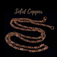 Gorgeous & sleek Medium copper swirl chain necklace. Available in different lengths. Great for Men and Women □ Solid Copper Medium Swirl chain □ Length: 24 & 30 Inches - includes the clasp □ Size: 14.7 x 4 MM - 2 links per inch □ Flat Swirl Links This is the larger version of copper swirl chain I have in a different listing. To keep the beautiful finish & beautiful luster, it is not recommended to immerse in water or expose to detergents or chemicals. SOLID COPPER, not plated Please visit my sis Copper Chain Necklace, Copper Necklace, Copper Chain, Men's Necklace, Handmade Copper, Pure Copper, Chain Ring, Bead Caps, Chains For Men