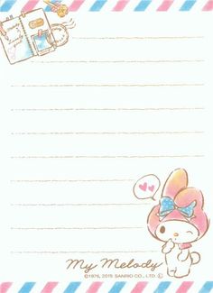 a notepad with an image of a hello kitty holding a teddy bear on it