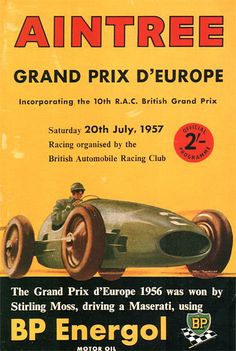 an advertisement for the grand prix d'europe, featuring a racing car and driver