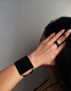 "Women's black square bracelet, black metal sharp cuff bracelet, edgy-rock style bracelet, geometric black jewelry, statement cuff, women's gift Welcome to my shop! Woman's cuff bangle bracelet is made of Matte-Black painted brass metal and genuine leather cords! It is anti-allergic, nickel and lead free. The metal parts are zamak* Μatching Necklace: https://www.etsy.com/listing/594528854/black-plate-swarovski-necklace-long?ref=shop_home_active_8 Really comfortable and sooo stylish!! Easy to wea Black Edgy Bracelets As Gift, Edgy Metal Jewelry With Black Band, Edgy Black Bracelet Strap Jewelry, Black Edgy Jewelry With Bracelet Strap, Edgy Black Jewelry With Bracelet Strap, Edgy Black Metal Cuff Bracelet, Minimalist Black Bracelet Jewelry, Modern Black Metal Bracelets, Rectangular Black Metal Jewelry