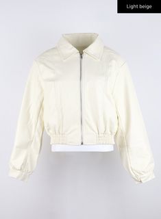 collar-faux-leather-zip-up-jacket-co325 / Light beige Trendy Beige Outerwear For Streetwear, Trendy Beige Outerwear With Zipper Closure, Casual Leather Jacket With Zipper For Fall, Casual Beige Outerwear With Zipper Closure, Casual Beige Outerwear With Zipper, Chic Zipper Outerwear For Streetwear, Fitted Casual Cropped Jacket With Zip Fly, Casual Fitted Cropped Jacket With Zip Fly, Beige Long Sleeve Outerwear With Zipper Closure