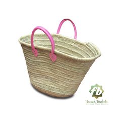 "🧺 Straw Bag French Baskets Handles Pink Leather Handles 🧺 Can be carried by hand Our Baskets are classic French Market Basket. The perfect choice for shopping trips, picnics, days at the beach. Not only, they're eco-friendly, they look great in the home for storing toys or magazines. Handwoven by women in Morocco using palm leaf, and crafted in our workshop, they are both sturdy and flexible. With short Blue leather handles for comfortable carrying. APPROX SIZE : ⚬ Straw Basket: Height 33-35 French Market Basket, Moroccan Basket, Storing Toys, Beach Basket, French Baskets, Market Basket, Straw Beach Bag, Basket Tote, Straw Basket