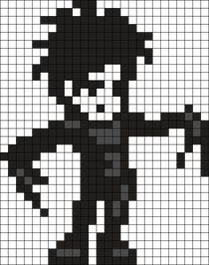 Edward Scissorhands Pixel Art, Edward Scissorhands Drawing Easy, Wednesday Perler Bead Patterns, Tim Burton Perler Beads, Scary Perler Bead Patterns, Beetlejuice Pixel Art, Perler Bead Patterns Emo, Emo Perler Beads