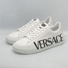 Never Worn With Box And Dust Bag. Size 40.5 Leather Upper Round Toe Lace-Up Vamp Rubber Sole Made In Italy Versace Logo, Versace Shoes, Low Top Sneakers, Mens Shoes Sneakers, Low Top, Top Sneakers, Versace, Casual Shoes, Leather Upper