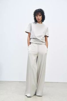 HEAVY COTTON PANTS - Sand | ZARA United States Relaxed Cotton Wide-leg Bottoms, Relaxed Cotton Wide-leg Pants, Cotton Wide-leg Pants With Ribbed Waistband, Wide Leg Cotton Pants With Ribbed Waistband, Cotton Wide-leg Sweatpants, Relaxed Cotton Pants With Elastic Waistband, Comfortable Cotton Wide Leg Pants, Comfortable Cotton Wide Leg Trousers, Cotton Wide Leg Pants With Ribbed Waistband