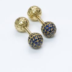 Gucci Sapphire Gold CufflinksVintage Gucci 18K yellow gold spherical cufflinks with sapphires. Made in Italy. Weight: 18.9 Grams Approximate measurements: Length 1.4", Diameter 0.45" Condition: Excellent Polished Yellow Gold Earrings For Business, Yellow Gold Screw Back Cufflinks For Anniversary, Anniversary Yellow Gold Screw Back Cufflinks, Luxury 14k Gold Cufflinks, Luxury 14k Gold Hallmarked Cufflinks, 14k Yellow Gold Round Cufflinks, Luxury Screw Back Earrings For Formal Occasions, Hallmarked Yellow Gold Round Cufflinks, Yellow Gold Hallmarked Cufflinks