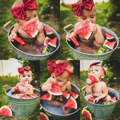 Watermelon Toddler Photo Shoot, Watermelon 6 Month Pictures, Summer 1 Year Photos, Six Months Pictures Ideas, Cereal Milk Bath Photoshoot, Holiday Milk Bath Photography, Baby In Watermelon Photography, Baby Summer Photo Shoot Ideas, Infant Summer Photoshoot Ideas