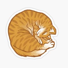 an orange and white cat sleeping on top of a sticker with its eyes closed