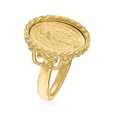 Ross-Simons - Italian 18kt Gold Over Sterling Miraculous Medal Frame Ring Size 6. From Italy, this meaningful ring showcases an artfully detailed Miraculous Medal nestled inside an elegant roped frame. Crafted in 18kt yellow gold over sterling silver. Would make a thoughtful gift for a person of faith or a religious milestone. 3/4" wide. 18kt gold over sterling Miraculous Medal frame ring. Meaningful Rings, Frame Ring, Miraculous Medal, Size 10 Rings, Thoughtful Gifts, Ring Size, Yellow Gold, Italy, Sterling Silver