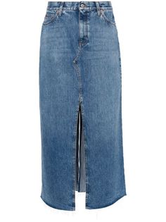 Gucci Horsebit-detail Denim Maxi Skirt - Farfetch Spring Gucci Denim Bottoms, Gucci Denim Bottoms For Spring, Gucci Straight Leg Bottoms With Five Pockets, Blue Gucci Denim Bottoms, Gucci Straight Leg Jeans With Five Pockets, Gucci Blue Straight Leg Jeans, Classic Gucci Denim Jeans, Gucci 2024, Maxi Skirt Blue