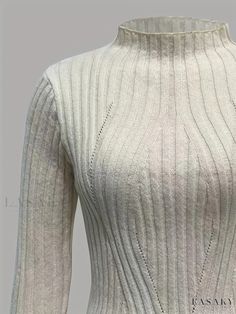 Lasaky - Versatile Womens Solid Rib Knit Sweater with Mock Neck and Slim Long Sleeves for Casual Fashion Elegant Textured Knit Long Sleeve Turtleneck, Elegant Long Sleeve Textured Knit Turtleneck, Elegant High-neck Knit Top, Elegant High Neck Knit Top, Fitted Knitted Long Sleeve Turtleneck, Elegant Cable Knit Stretch Sweater, Winter Stretch Cable Knit Top, Fitted Beige Knit Turtleneck, Elegant Stretch Cable Knit Sweater