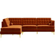 an orange couch and footstool on a white background