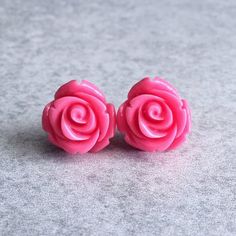 Bubblegum Pink Blooming Rose Bud Earrings - Silver Plated Stud Posts, 15mm Resin Rose Cabochons, Can Pink Flower Earrings With Rose Design, Pink Flower Jewelry With Rose Design, Pink Rose Design Flower Earrings For Valentine's Day, Pink Rose Design Jewelry For Valentine's Day, Pink Rose Design Earrings For Valentine's Day, Pink Rose Flower Earrings For Gift, Pink Round Earrings For Valentine's Day, Pink Flower-shaped Earrings For Valentine's Day, Nickel-free Round Pink Flower Earrings