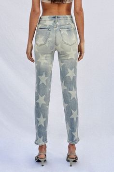 Snag these playful Insane Gene HR Star Girlfriend Jeans – complete with a quirky star print – for a fabulously fun and fashionable look! These high rise denim darlings provide the perfect amount of stretch for all-day comfort.65% COTTON, 32% POLYESTER, 1.5% VISCOSE, 1.5% SPANDEX*Model wears size 1*MODELHEIGHT 5'8"BUST 32"WAIST 24"HIPS 34"Fabric Contents: 65% COTTON, 32% POLYESTER, 1.5% VISCOSE, 1.5% SPANDEX Care Instructions: Machine Wash Cold Size Measurement (inch): 0: 23.7 (Waist), 31.2 (Hips), 27.5 (Inseam), 1: 24.7 (Waist), 32.2 (Hips), 27.5 (Inseam), 3: 25.7 (Waist), 33.2 (Hips), 27.5 (Inseam), 5: 26.7 (Waist), 34.2 (Hips), 27.5 (Inseam), 7: 27.7 (Waist), 35.2 (Hips), 27.5 (Inseam), 9: 28.7 (Waist), 36.2 (Hips), 27.5 (Inseam), 11: 29.7 (Waist), 37.2 (Hips), 27.5 (Inseam), 13: 30.7 (W Pants Gift, Girlfriend Jeans, High Rise Denim, Sheer Fabric, Long Shorts, Light Wash Denim, Outerwear Sweater, Sheer Fabrics, Print Pattern