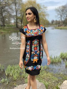 Mexican Colorful Embroidered Dress. Beautiful Traditional image 1 Fitted Multicolor Floral Applique Dress, Fitted Multicolor Dress With Floral Applique, Fitted Embroidered Dress With Intricate Embroidery For Summer, Summer Embroidered Mini Dress With Multicolor Embroidery, Summer Dresses With Multicolor Embroidery And Floral Applique, Spring Embroidered Multicolor Dresses, Fitted Geometric Embroidery Festival Dresses, Fitted Dresses With Geometric Embroidery For Festival, Fitted Spring Dress With Geometric Embroidery