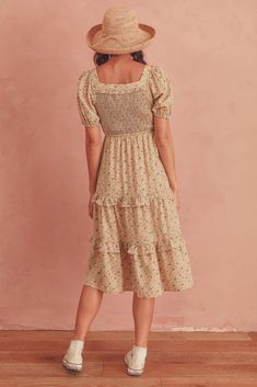 Open Seasons Dress – Breath of Youth Ruffled Short Sleeve Dress For Gatherings, Square Neck Ruffled Dresses For Gatherings, Square Neck Ruffle Dresses For Gatherings, Elegant Tiered Smocked Dress With Ruched Detail, Elegant Ruched Tiered Smocked Dress, Fitted Tiered Smocked Dress, Elegant Smocked Short Sleeve Dress With Ruffles, Bohemian Smocked Puff Sleeve Dress, Elegant Tiered Smocked Dress With Smocked Back