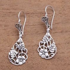 Floral Teardrop Sterling Silver Dangle Earrings from Bali - Garden Teardrops | NOVICA Bali Garden, Silver Dangle Earrings, Sterling Silver Dangle Earrings, Metal Flowers, Garden Flowers, Jewelry Packaging, Silver Earrings Dangle, Sterling Silver Bands, Jewelry Creation