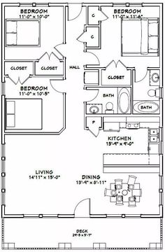 the floor plan for a two bedroom, one bathroom apartment with an attached living area