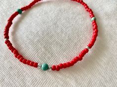 Anklet Turquoise and Red Anklet Stretchy Anklet Ankle | Etsy Red Anklet, Handmade Ankle Bracelets, Star Anklet, Czech Glass Jewelry, Womens Ankle Bracelets, Handmade Anklets, Beautiful Anklet, Ankle Jewelry, Anklets Boho