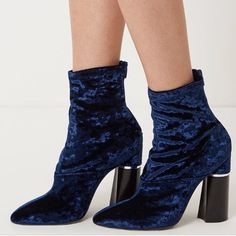 Brand Spanking New! Never Wore Them Crushed Blue Velvet Booties! High Heel Ankle Boots, Heel Ankle Boots, How To Stretch Boots, High Heel Boots Ankle, Velvet Color, Stretch Velvet, Phillip Lim, Blue Velvet, Kyoto