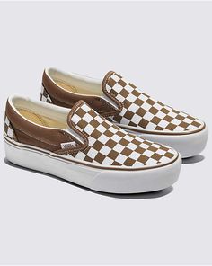 Classic Slip-On Platform Shoe Cut Out Slip On Shoes, Flannel And Slip On Shoes, Converse Platform Slip On, Women Everyday Shoes, Trendy Platform Slip-on Loafers, Slip On Platform Vans, Checkered Vans Outfit Summer, Everyday Shoes Womens, Womens Fall Shoes