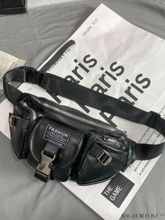 BagForLove - Adjustable Strap PU Fanny Pack with Fashionable Letter Patch and Release Buckle Stylish Fanny Pack, Word Wrap, Waist Bags, Hip Bag, Black Bag, White Bag, Black Media, Sling Bag, Fanny Pack