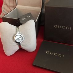 Silver Gucci Adjustable Hinge Watch! Brand New; Comes With Original Box, Tags, And Warranty Booklet. Perfect Gift For Yourself Or Someone You Love *Made For A Smaller Wrist *Style Number: Ya105528 (If You Would Like To Look Up Exact Measurements Of This Particular Watch!) Offers Always Welcome! Gucci Silver Round Watch, Luxury Gucci Jewelry With Metal Dial, Gucci Jewelry With Bracelet Strap For Gift, Timeless Gucci Watch As Gift, Timeless Gucci Watch As A Gift, Modern Gucci Bracelet For Gift, Modern Gucci Jewelry With Round Dial, Modern Gucci Bracelet As A Gift, Modern Gucci Watch For Gift