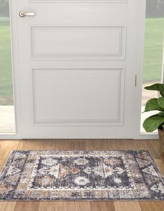 a door with a rug in front of it