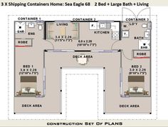 the floor plan for a 3 bedroom house with 2 bathrooms and an attached bathroom area