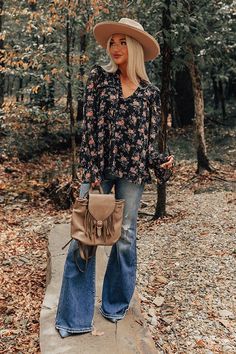 - Soak up the sweet autumn vibes with this darling top! - Airy chiffon material with a floral print featuring greens, purples, and rust hues - A built-in lining - A ruffled v-cut neckline with a tie detail - Ruffle detailing - Long, sheer sleeves with elastic ruffle cuffs - A flowy silhouette that ends in a straight hemline Business Boho Outfits, Tennessee Farmhouse, Romantic Clothing Style, Basic Wardrobe, Boho Life, Colorado Mountain, Wardrobe Update, Cold Weather Fashion, Professional Attire