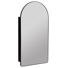 a mirror that is on the side of a white wall with black trimmings