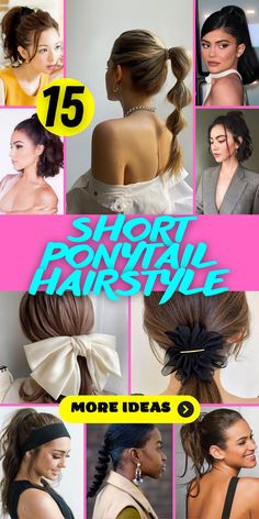 Modern Chic: Short Ponytail Hairstyles with Curtain Bangs for a Contemporary Look: Embrace modern chic with short ponytail hairstyles adorned with curtain bangs, perfect for achieving a contemporary appearance. Whether you have a round face or prefer straight hair, these ponytails offer a trendy and stylish look. Elevate your style with this fashionable option. Ponytail Hairstyles With Curtain Bangs, Hairstyles With Curtain Bangs, Short Hair Ponytail, Curled Ponytail