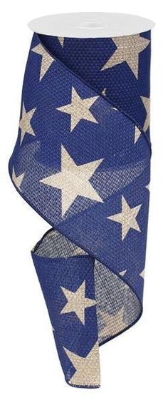 4 X 10Yds Faux Burlap Star Ribbon: Navy Blue/Beige - RG01270K6 - The Wreath Shop Diy Christmas Star, Cheap Ribbon, Make Your Own Wreath, New Project Ideas, Wreath Making Supplies, Diy Bows, Patriotic Crafts, Patriotic Stars, Ribbon Wreath