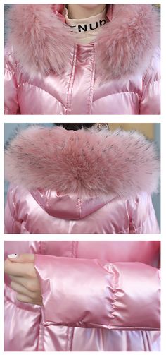 Women’s Mid Length Slim Faux Fur Hooded Puffer Jacket – FloraShe Winter Oversized Outfits, Pink Fluffy Long Sleeve Outerwear, Pink Long Sleeve Fur Coat For Cold Weather, Pink Faux Fur Lined Winter Outerwear, Pink Fitted Long Sleeve Fur Coat, Puffer Jacket Fur Hood, Luxury Pink Fur Coat With Faux Fur Lining, Winter Outfits Warm, Puff Jacket