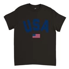 T-shirt USA With Flag color Edition Patriotic Shirt - Etsy Black Short Sleeve T-shirt For 4th Of July, American Style Pre-shrunk Cotton T-shirt, 4th Of July Streetwear T-shirt With Letter Print, American Flag Cotton T-shirt For Streetwear, Flag Print Crew Neck Tops For Sports Events, Independence Day Streetwear T-shirt Crew Neck, Veterans Day Cotton Shirt With Flag Print, Independence Day Graphic Tee Made In Usa, Made In Usa Crew Neck T-shirt For Veterans Day