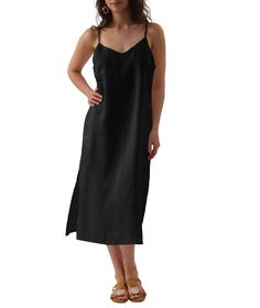 PRICES MAY VARY. The linen midi dress is made of lightweight breathable linen fabric, perfect for hot summer days It features a sleeveless, adjustable straps, v-neck, midi length, 2 slant pockets, side slits, relaxed fit This linen slip dress is suit for daily, casual, party, dating, wedding, shopping, hang-out, vacation, holiday, etc Great to team with beach sandals/ high heel shoes Machine washable in laundry bag. Hand wash recommended and dry flat. Please check our garment size chart on Produ Solid Color Slip Dress For Spring Beach Event, Summer Brunch Linen Midi Dress, Solid Linen Maxi Dress For Vacation, Knee-length Linen Dress For Summer Brunch, Summer Knee-length Linen Dress For Brunch, Unlined Summer Dresses, Solid Unlined Summer Dress, Linen Sundress With Spaghetti Straps For Vacation, Chic Summer Linen Dress With Spaghetti Straps