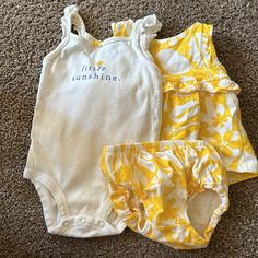 Summer Outfit Size: 9 Months Includes The Top, Bottom And Onesie Brand: Carters 100% Cotton No Trades Or Offers!!! $6.00 When Bundled Summer Cotton Sets In Yellow, Summer Cotton Yellow Sets, Yellow Cotton Sets For Summer, Summer Yellow Cotton Sets, Yellow Cotton Summer Sets, Cute Yellow Sets For Summer, Cute Yellow Summer Sets, Cute Yellow Summer Set, Yellow Cotton Sets For Spring