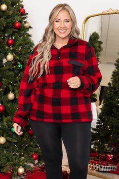 Chic Soul plus size clothing, red and black buffalo plaid pullover Cozy Plaid Long Sleeve Top, Cozy Plaid Long Sleeve Sweater, Casual Plaid Sweatshirt For Winter, Cozy Plaid Winter Tops, Cozy Plaid Sweater, Off Shoulder Dresses, Fall Clothes, Midi Dress Party, Women Outfits