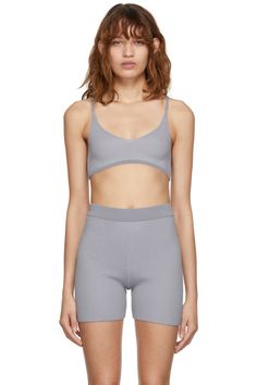 Grey 'Le Bandeau Valensole' Bra by Jacquemus on Sale Casual Gray Sports Bra For Summer, Fitted Gray Seamless Sports Bra, Gray Summer Sports Bra, Gray Sleeveless Sports Bra For Summer, Gray Seamless Tank Top For Summer, Gray Stretch Sports Bra For Summer, Gray Fitted Seamless Crop Top, Gray Bra Friendly Tank Top, Fitted Seamless Gray Crop Top