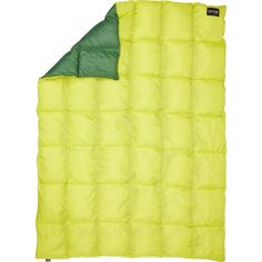 the sleeping bag is bright yellow and green