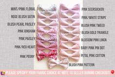 "Please order 🎨FABRIC SWATCHES first before purchasing the actual item to find a specific color match!! PinkPeony by Christy doesn't accept returns due to color discrepancies. https://www.etsy.com/listing/453218684/choose-up-to-8-fabric-swatches-for I do make self-tie /pre-tied bow ties, regular/slim/skinny neckties, pocket squares, suspenders, hair bows, face masks and sashes for all ages in your choice of fabric. ( **some fabrics marked as 'low in stock' are not available for Self-tie bowties Pink Bow With Bow Tie Back For Wedding, Pink Satin Bow Tie For Wedding, Adjustable Pink Bow For Wedding, Adjustable Pink Bow Tie For Wedding, Pink Bow Tie With Detachable Bow For Party, Pink Bow Tie As A Gift, Pink Satin Wedding Bow, Groom Bowtie, Groomsmen Bowtie