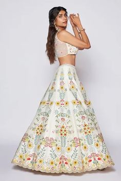 Shop for Chamee and Palak Ivory Bella Dona Embroidered Lehenga Set for Women Online at Aza Fashions White Floral Embroidered Dress For Navratri, White Floral Embroidered Lehenga For Navratri, White Bollywood Gown With Floral Embroidery, Bollywood Style White Gown With Floral Embroidery, Bohemian Wedding Choli With Floral Embroidery, Bohemian Style Embroidered Wedding Sets, Bohemian Wedding Sets With Multicolor Embroidery, White Floor-length Choli With Floral Embroidery, White Floor-length Sets With Floral Embroidery