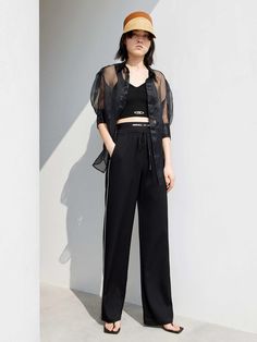 MO&Co. Women Waistbands Drawstring Straight Pants Features : - Straps - Sports style - Double side slip pocketsCode : MBB2PATT03Length of size M is 106.5cmBlack : Model is 178cm tall and wearing a size M MATERIALS & CARE : Material : 76.3% Acetate 23.7% PolyesterMachine wash under 30℃ Do not bleach, hang to dry in the shade Do not tumble dry, iron at low temperature Do not dry clean, do not soak Wash with neutral detergent Reverse into mesh bag for washingTips ：Do not rub and iron special proces High Waist Trousers, Pants Loose, Sports Style, Mesh Bag, High Waisted Trousers, Straight Pants, Tumble Dryer, Sport Fashion, Black Pants