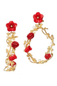 OF RARE ORIGIN-Flower Whirl Earrings-RED Beauty Products Gifts, Diamond Tiara, Pearl Shop, Marissa Collections, Red Jewelry, Flower Applique, Luxe Gifts, Harper's Bazaar, Luxury Clothing