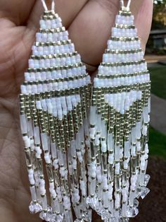 ⦿ Made of high-quality materials ⦿ Keeping the product away from water, perfume, and chemicals increases the life of the product ⦿ We take custom orders 😊 Feather Fringe, Miyuki Delica Beads, Water Perfume, White Feather, White Feathers, Delica Beads, Wedding Basket, Handmade Earrings, Custom Orders