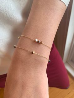 For a limited time only, Enjoy 10% off every item in my store!! 14k Solid Gold Cube Bracelet (DS1683591) Condition: New Material: 14k Solid (not plated or filled) Gold. Stamped 14k. Length: 7.5 inches Long,,Adjustable to 7 inch with additional ring. Total Weight: Single Cube Bracelet- Approx. 1 gram Triple Cube bracelet- Approx. 1.2 grams Please note: all of my items are 100% real 14k solid gold. Please be confident, none are plated or filled they are solid 14k gold. If you have any questions, p Cube Bracelet, Gold Cube, Jewelry Vendor, Ring Bracelet Chain, Geometric Bracelet, Everyday Bracelet, Herringbone Necklace, Gift For Her Birthday, Bracelet Gold